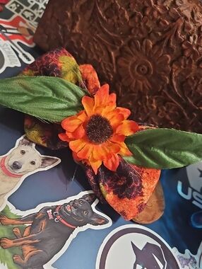 Hand Crafted Orange Sunflower Dog Bow Pet Collar Accessory NEW
